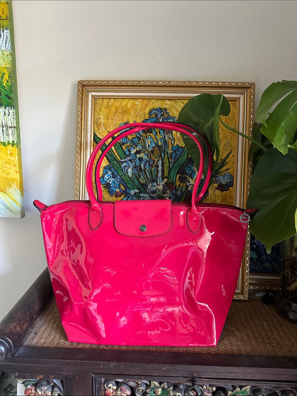 Longchamp Le Pliage Patent Tote Bag in Bright Pink - Picture 4 of 7